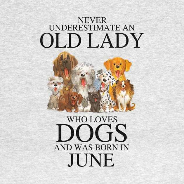 Never Underestimate An Old Lady Who Loves Dogs And Was Born In June by louismcfarland